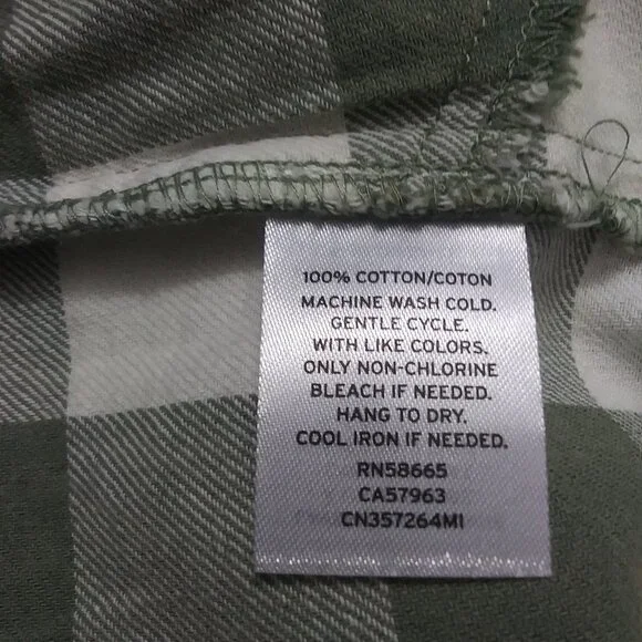 Caslon Green‎ White Large Check Cotton Flannel Tunic Roll Tab Sleeves Size Small - Picture 6 of 11